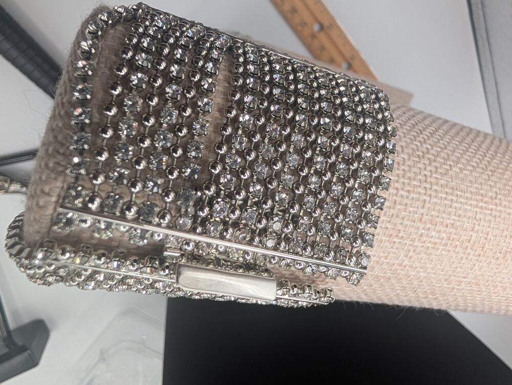 Sparkling Rhinestone Crystal Wide Cuff Bracelet Silver Tone Fashion Jewelry